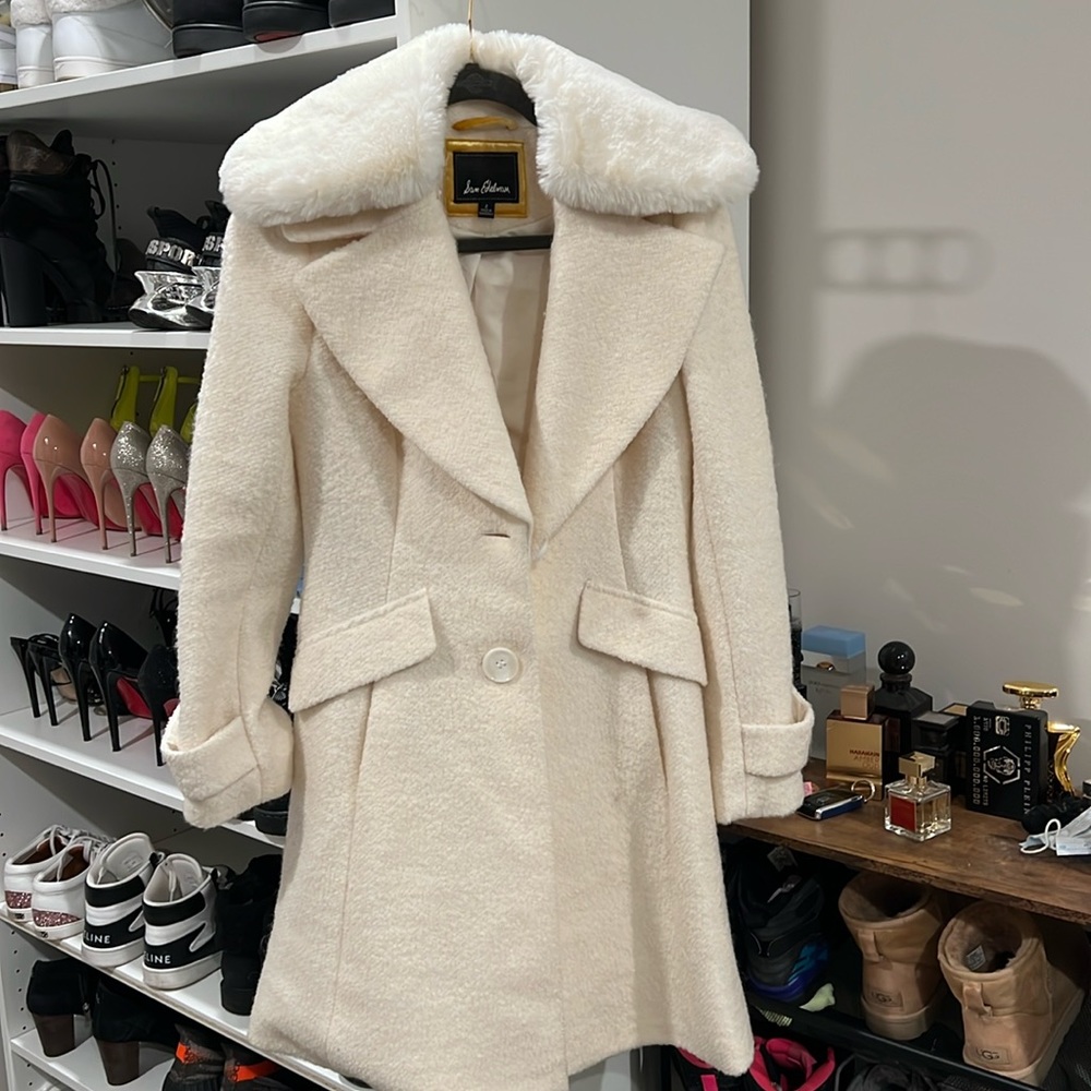 Brand new Sam Edelman white coat with fur trim